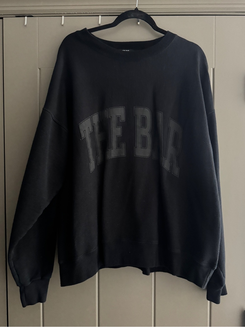 The Bar Black Crewneck Sweatshirt with Subtle Tonal Logo. Size XL